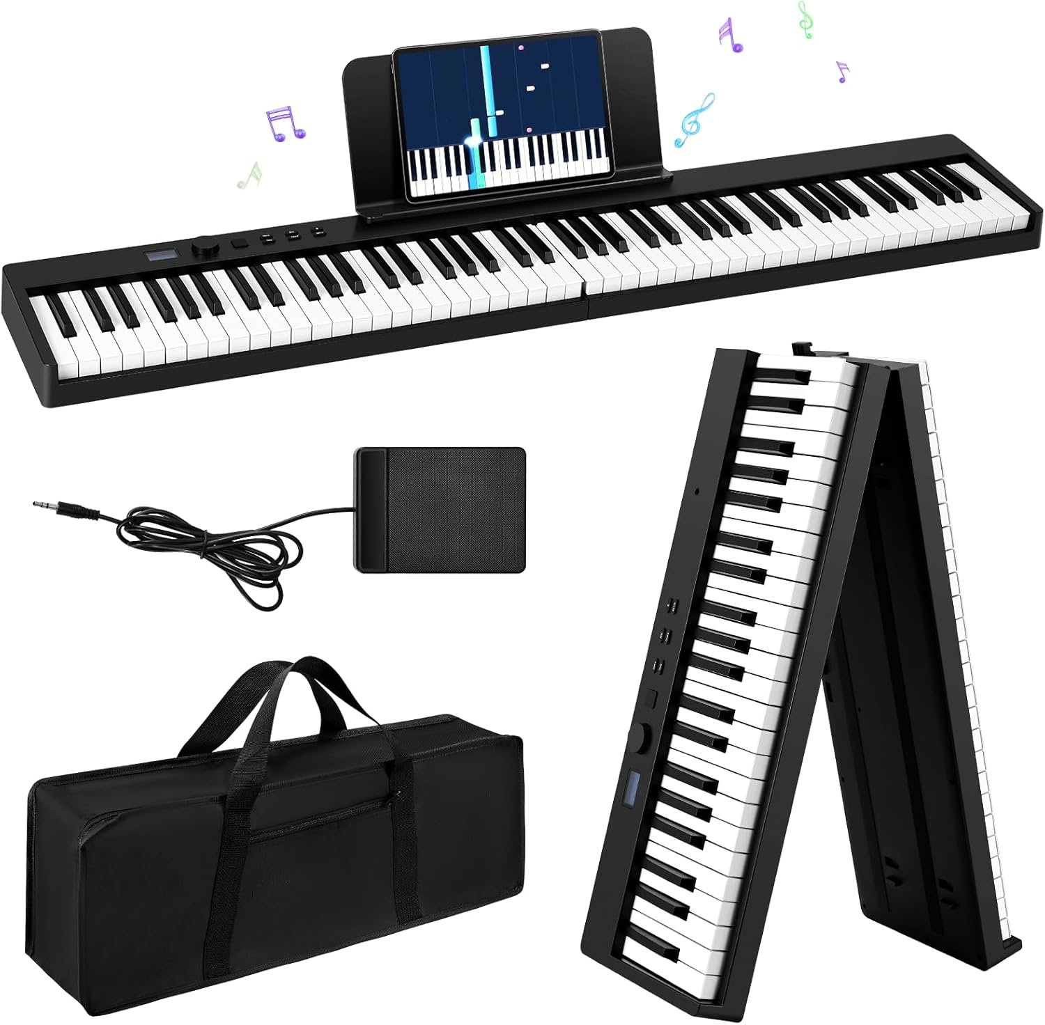 Ovshnrr Teclado de Piano de 88 Teclas, Plegable Pianos digitales portátil, Digital Piano con teclas semi-ponderadas de tamaño completo para Principiantes, Teclado de Piano Digital Bluetooth