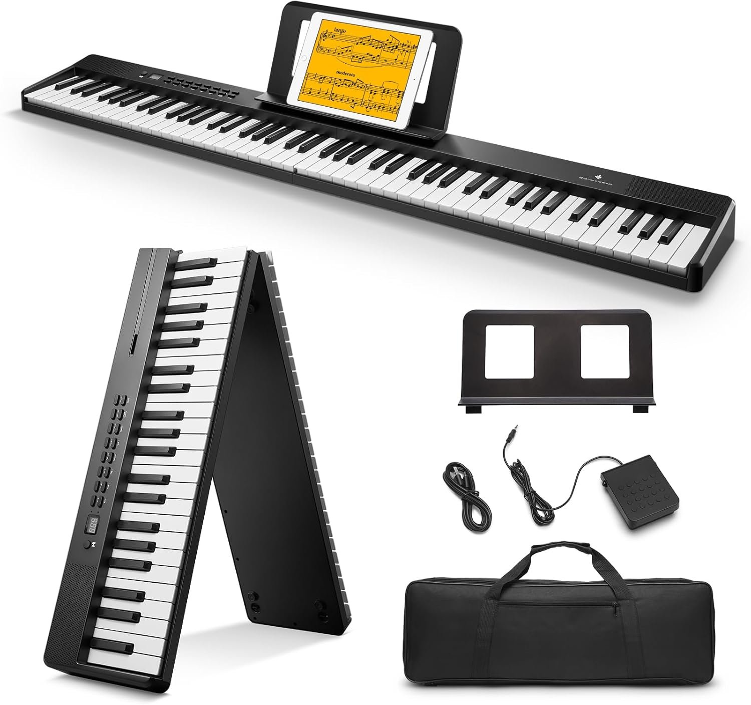 Donner DP-10 Teclado de Piano Portátil 88 Teclas para Principiantes, Teclado de Piano Plegable Bluetooth con Acorde, Grabación, Kit de Batería, Paquete de Piano Digital Plegable con Pedal, Bolsa
